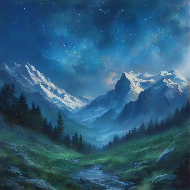 Snowy Peaks Under Stars