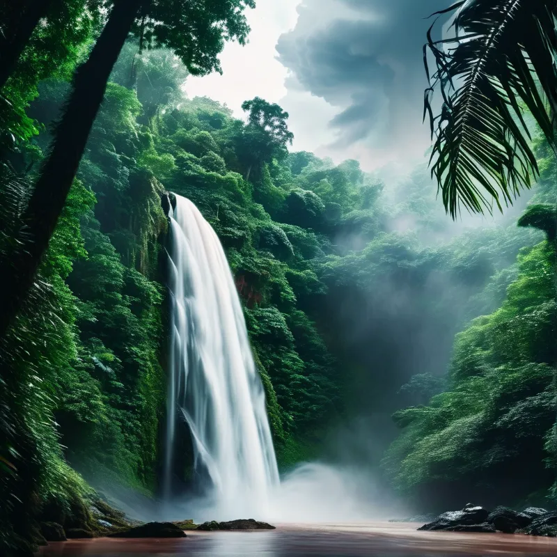 Misty Jungle Waterfall