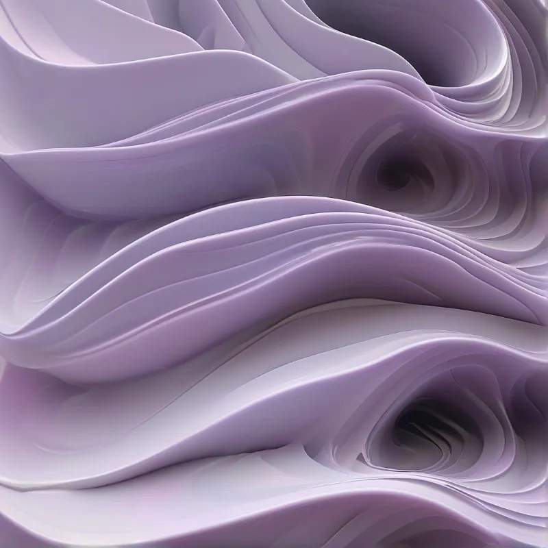 Smooth lavender forms undulate in glossy layers with soft shadows defining their flowing curves