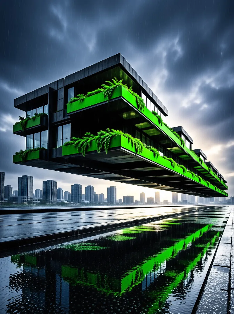 Modern Building Under Storm