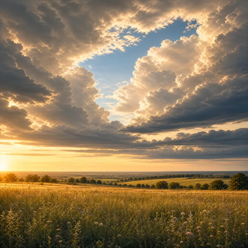 Golden Sunset Over Fields