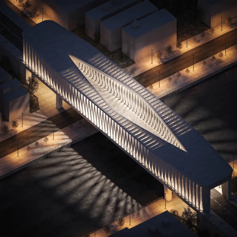 Bridge in Night With Warm Lights
