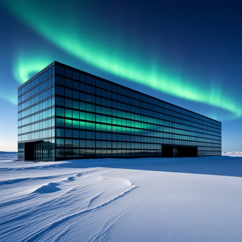 Glass Building Under Aurora