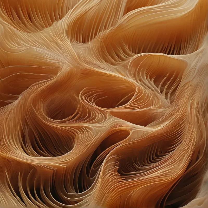 Wavy strata of orange sandstone form a complex pattern of curved lines and textures.