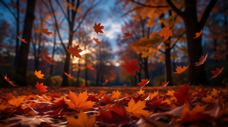 Falling Maple Leaves Landscape