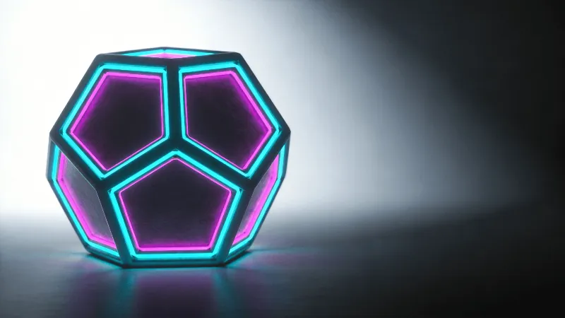 Dodecahedron Study — Neon-lit, dark