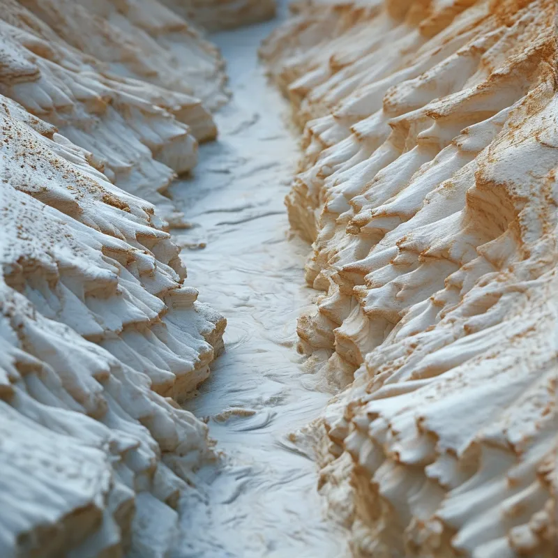 A close view of a ribbed shell interior with beige and white color variations across the surface.