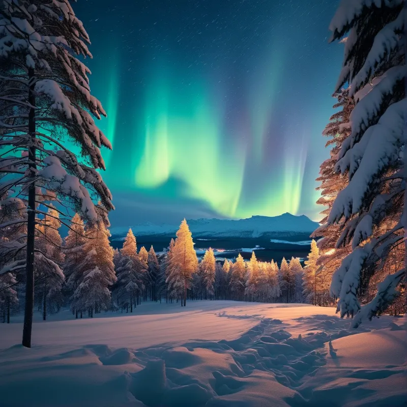 Aurora Over Snowy Forest
