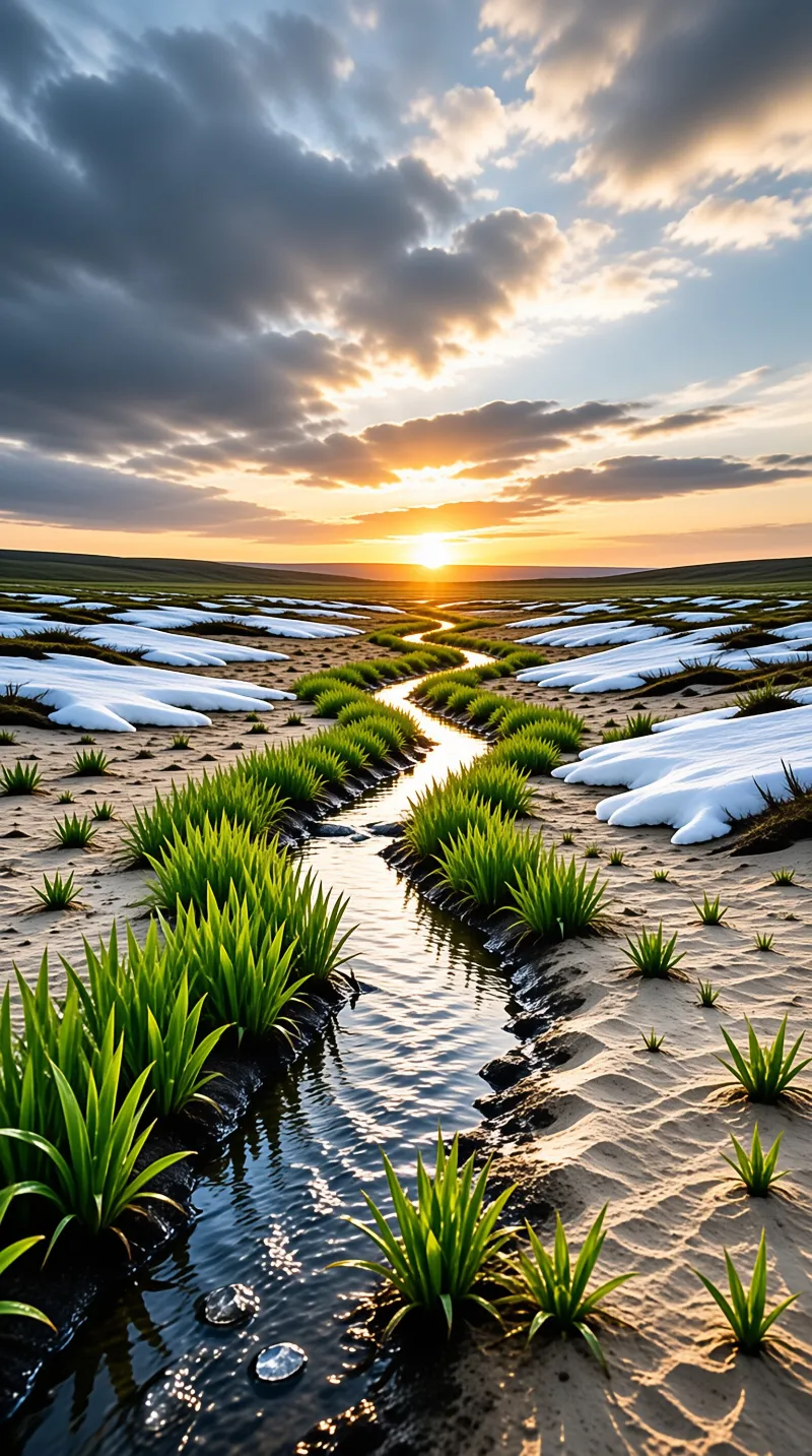 Winding Stream at Sunset