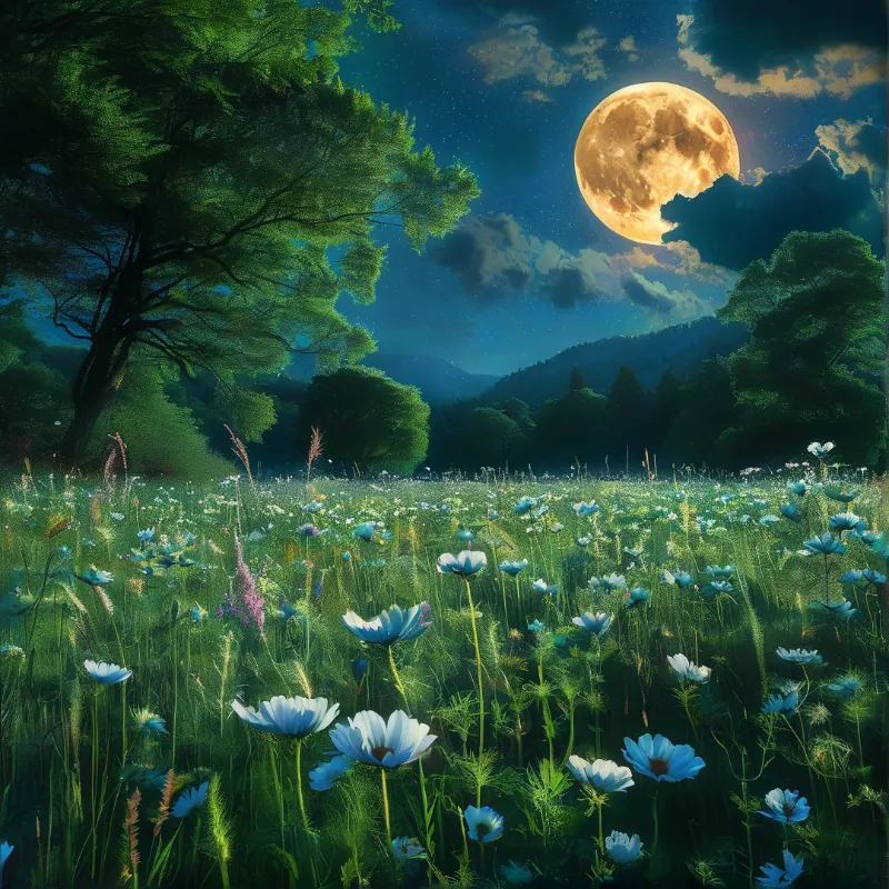 Moonlit Wildflower Field