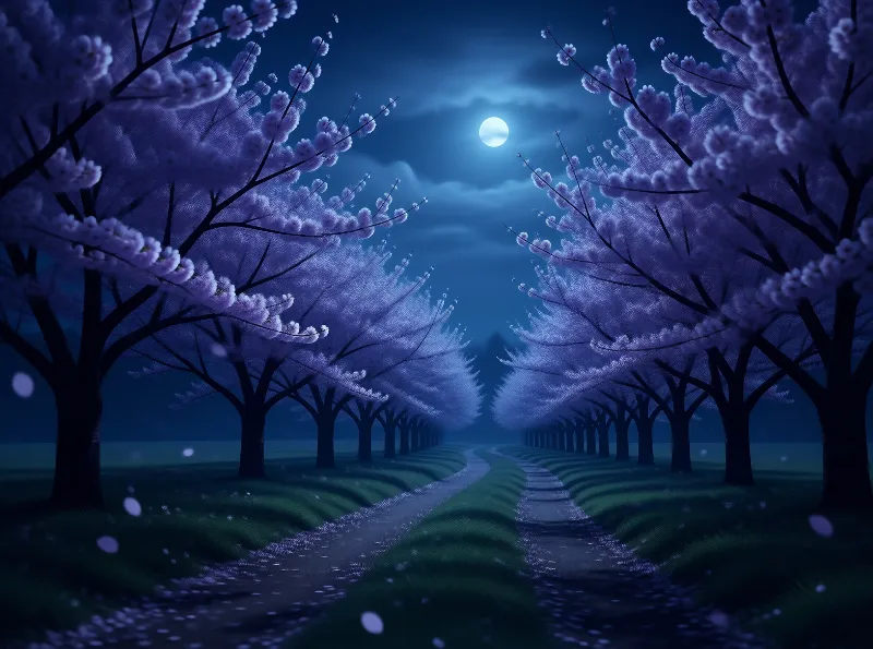 Moonlit Cherry Blossom Path