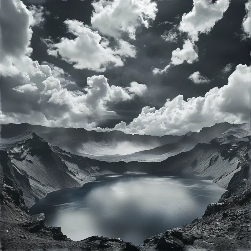 Monochrome Crater Lake View