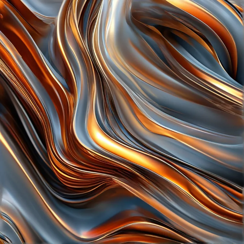 Smooth streams of molten gold and silver metal curving dynamically across a dark reflective surface.