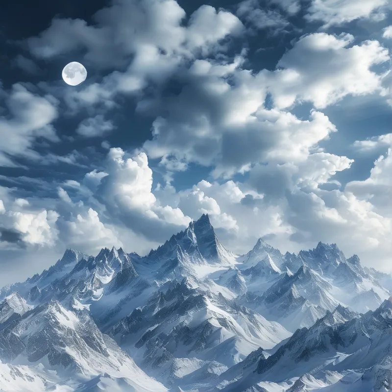 Moonlit Snowy Mountain Range