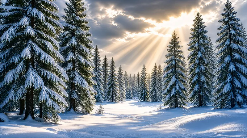 Snowy Forest with Sunlight