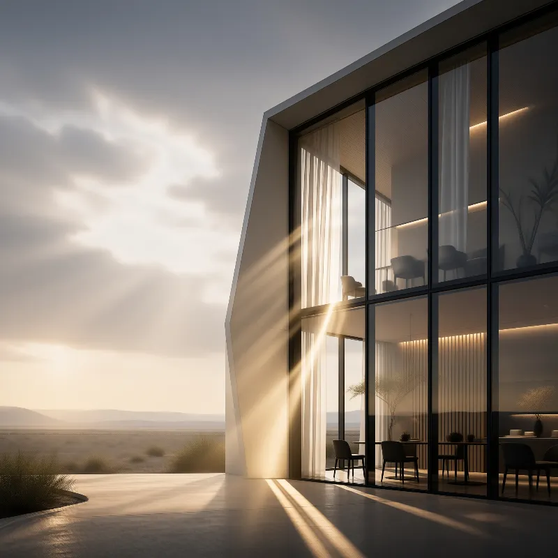 Glass Pavilion in Desert Light