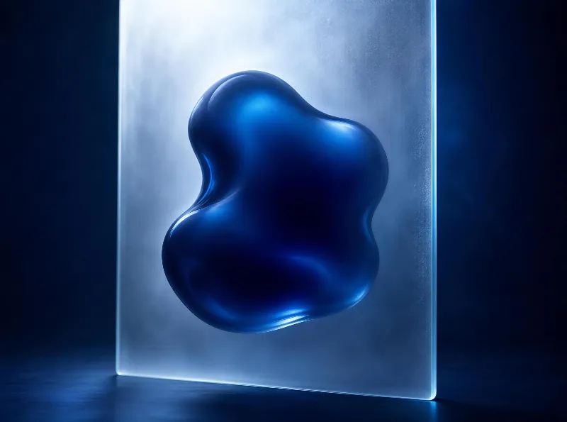 Blue Liquid - like Shape on Transparent Panel