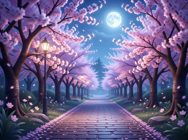 Cherry Blossom Night Path