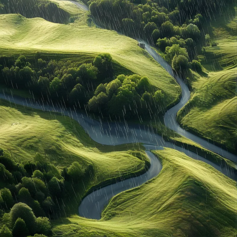 Winding Road in the Rain