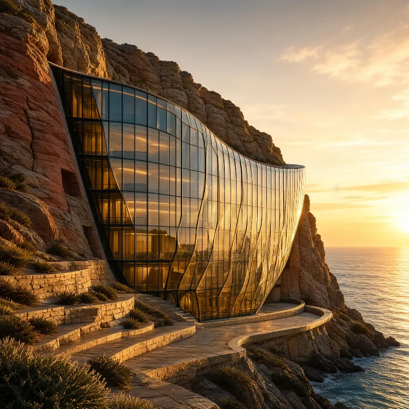 Modern Glass Building on Cliff