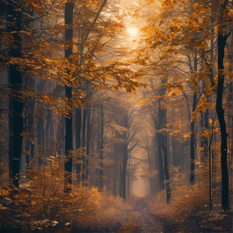 Sunlit Autumn Forest