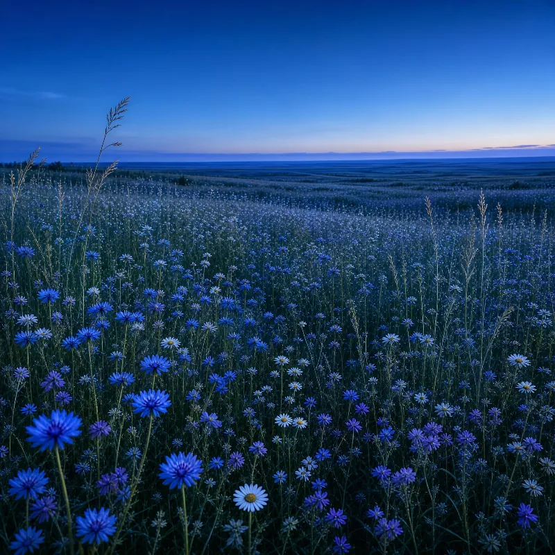 Blue Wildflower Field at Dusk