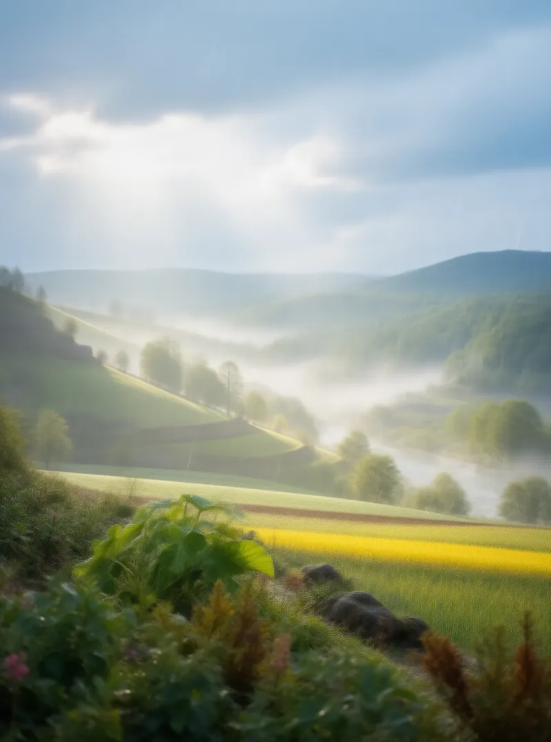 Sunlit Misty Valley
