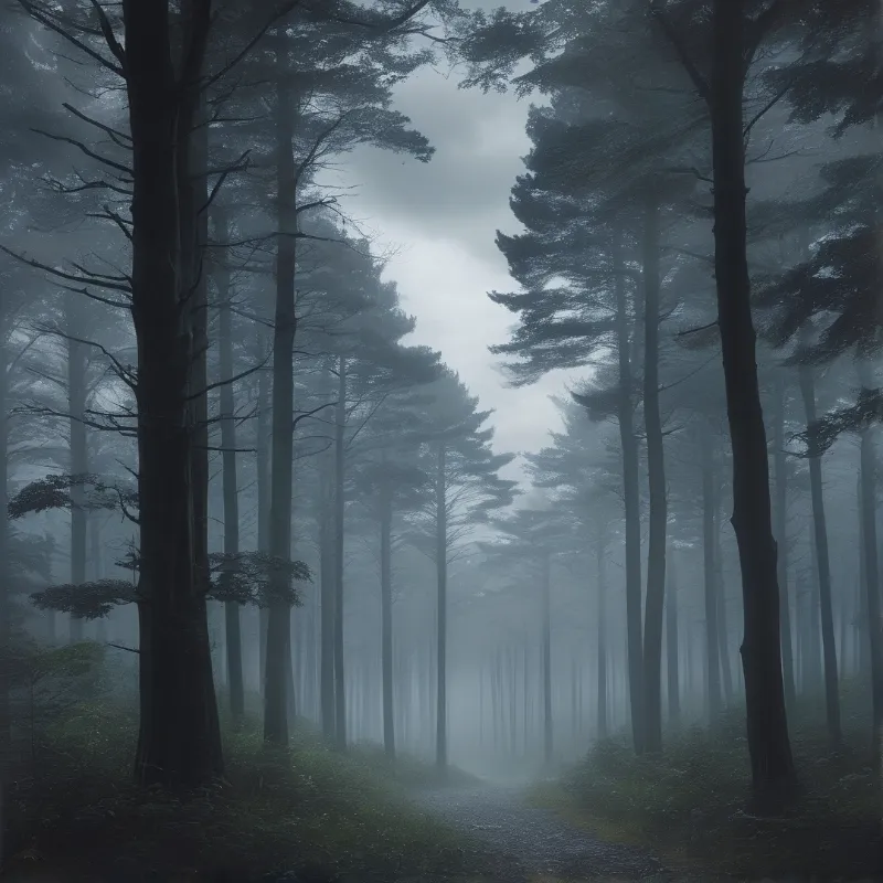 Misty Pine Forest Scene