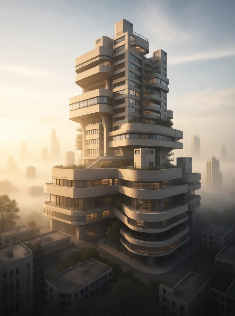Futuristic Tower in the Fog