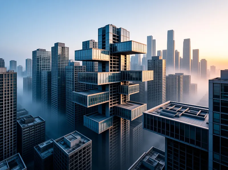 Futuristic Stacked City Tower