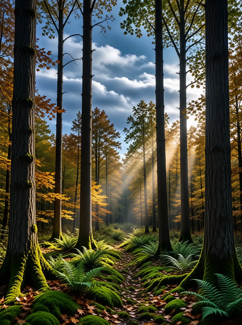 Sunlit Autumn Forest