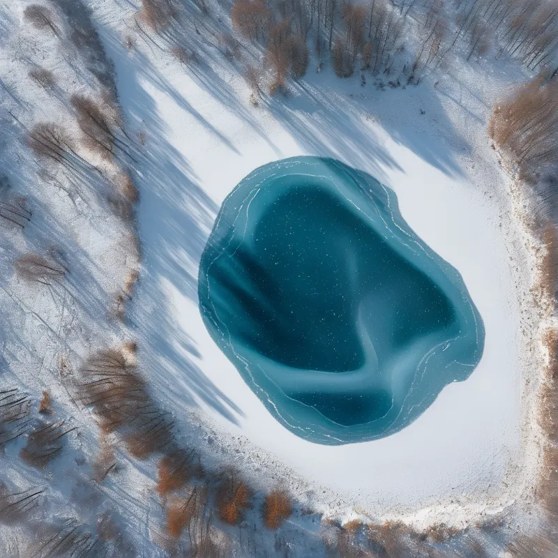 Frozen Lake in Snowy Landscape