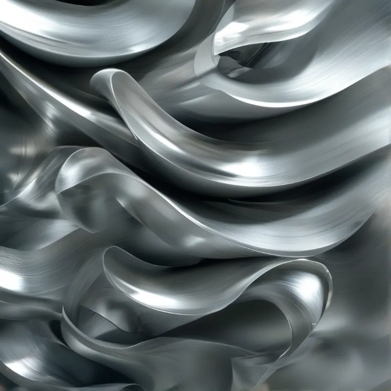 Sleek brushed metal waves display smooth curves under diffused lighting with subtle reflections