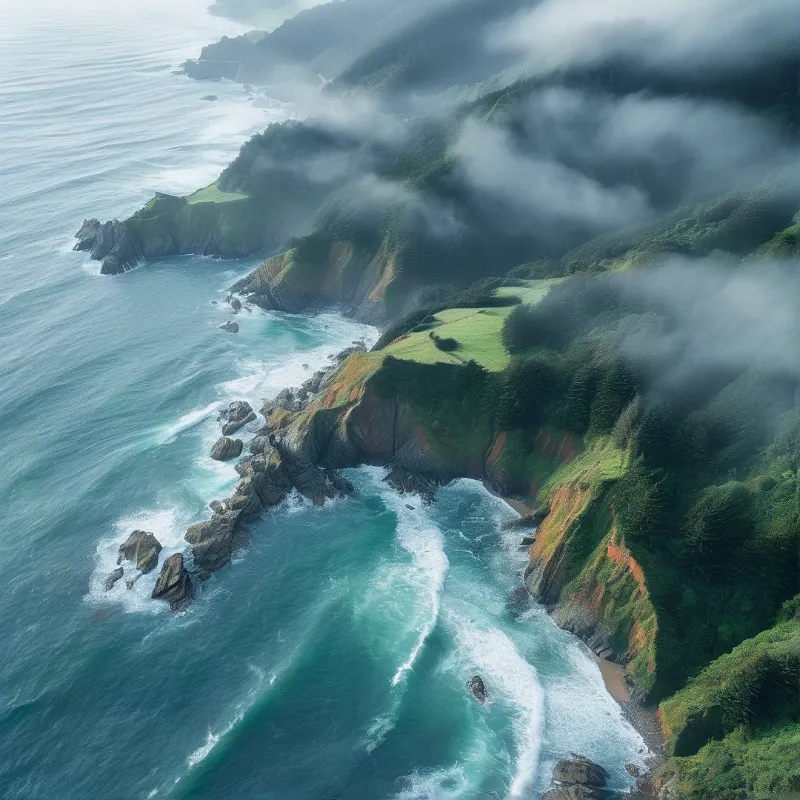 Misty Coastal Cliffs