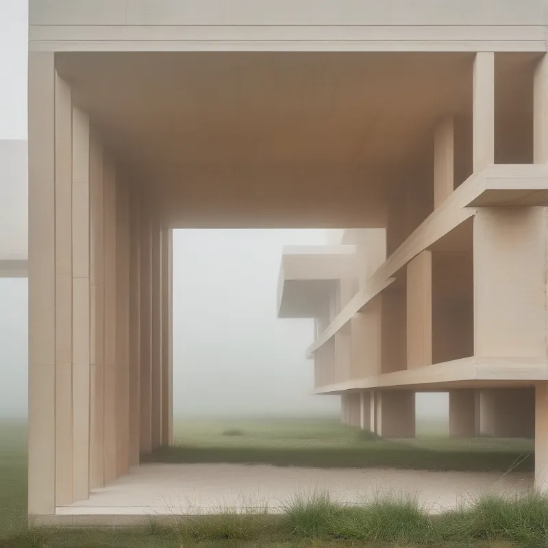 Brutalist Structure in Fog