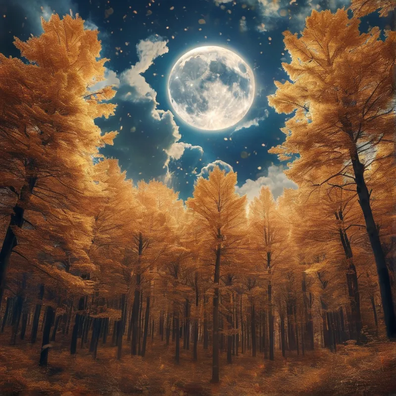 Autumn Forest Moonlight Landscape