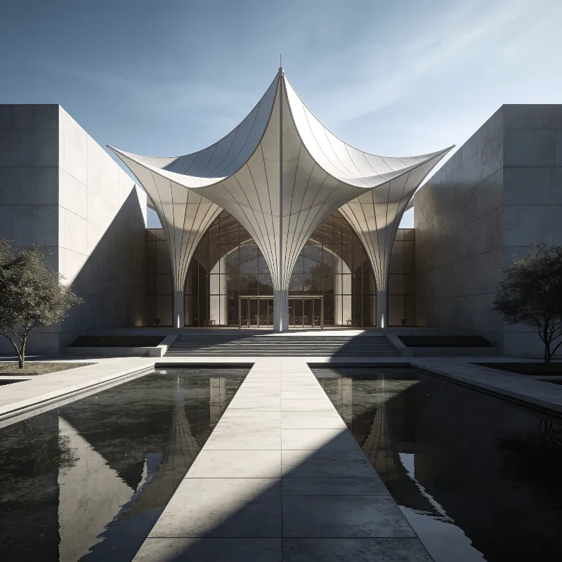 Museum with Tensile Structure — Reflecting Pool