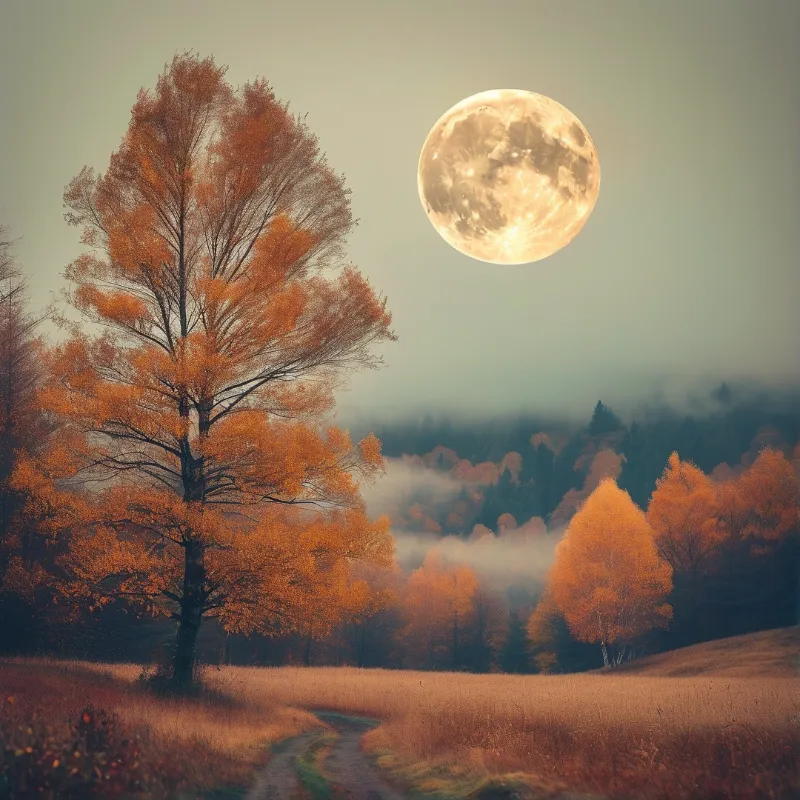 Full Moon Over Autumn Forest