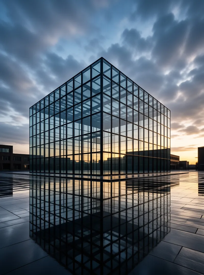 Glass Cube at Sunset