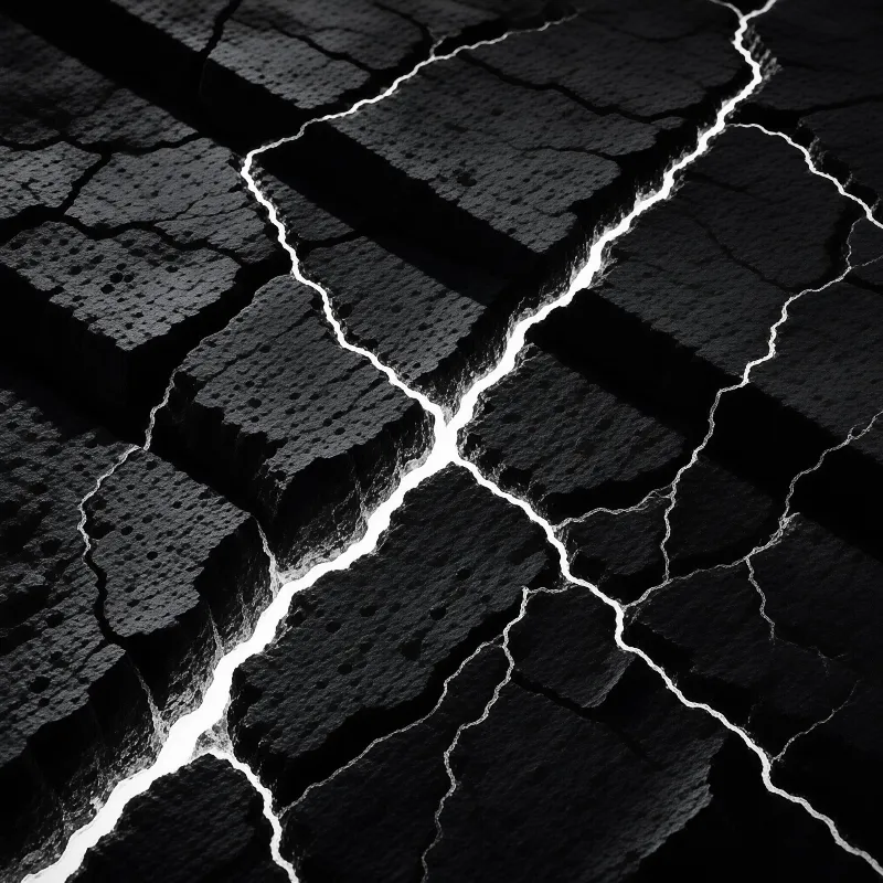 Dark cracked stone terrain with bright white lines running through the fractures creates a high contrast pattern