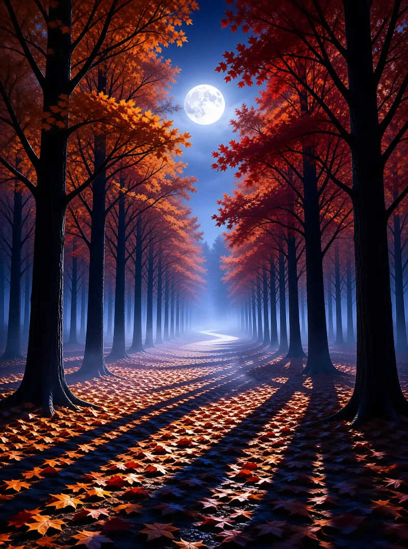 Moonlit Autumn Forest Path