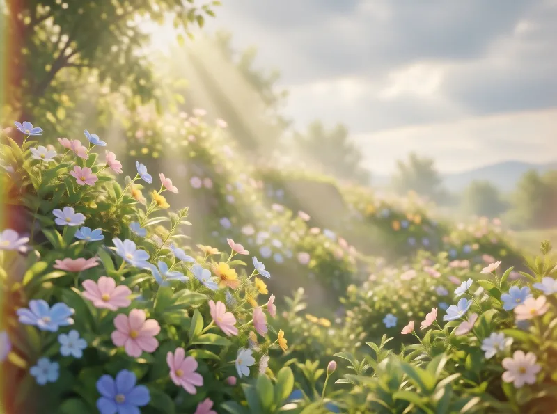 Sunlit Pastel Flower Field