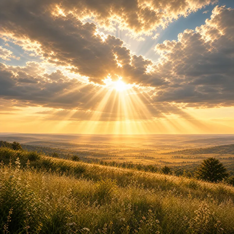 Golden Sunbeams Over Fields