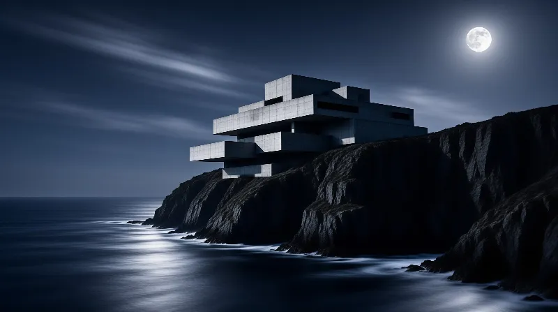 Clifftop Modern House at Night