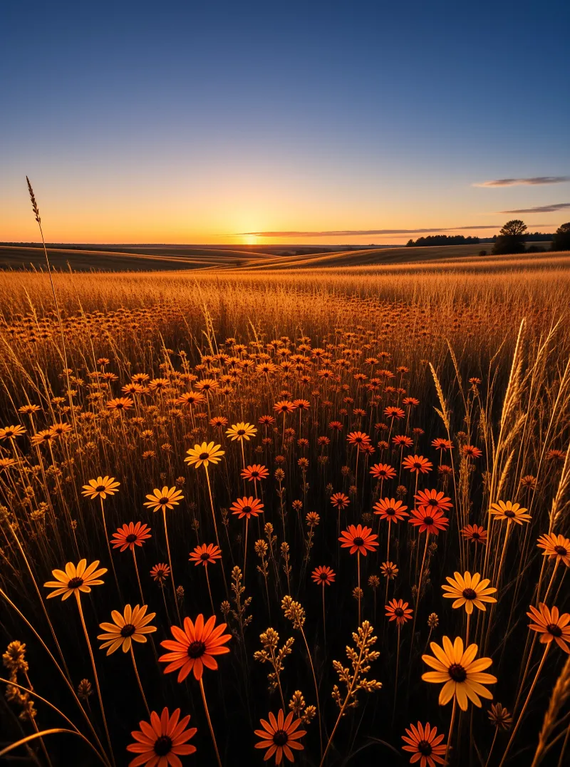 Sunset Field of Wildflowers