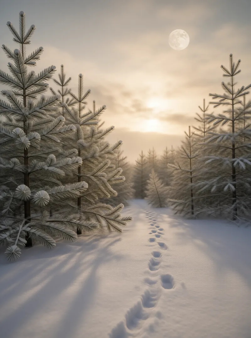 Moonlit Snowy Forest Path