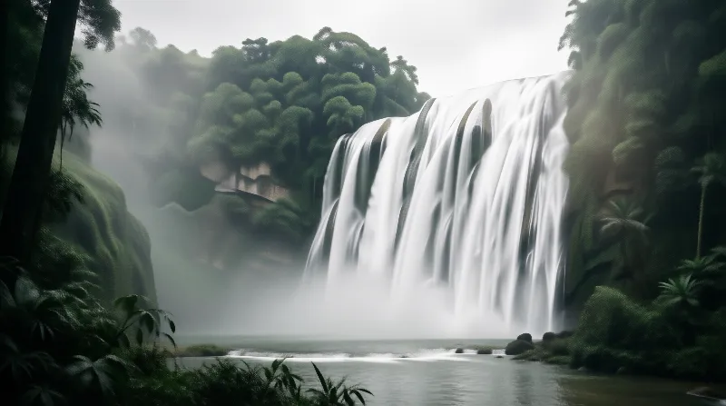Misty Tropical Waterfall