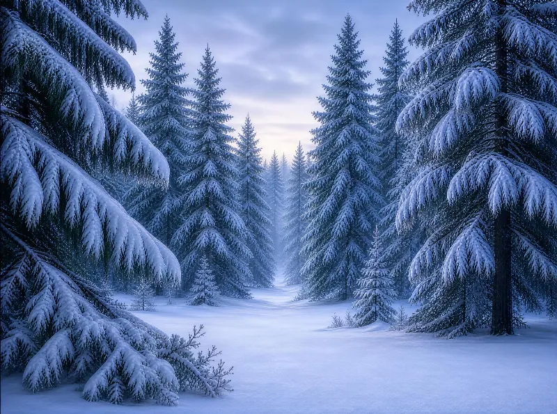 Snowy Pine Forest in Winter