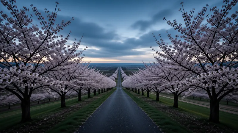 Twilight Sakura Road Landscape