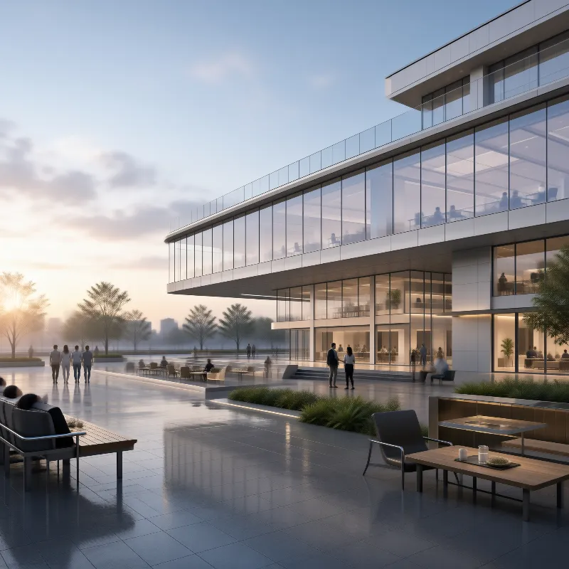 Modern Glass Building Plaza
